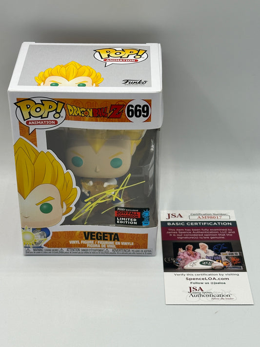 Funko Pop! Dragon Ball Z Vegeta Final Flash 669 Signed By Christopher Sabat COA JSA Animation Fall Convention Exclusive Figure + PoP Protector