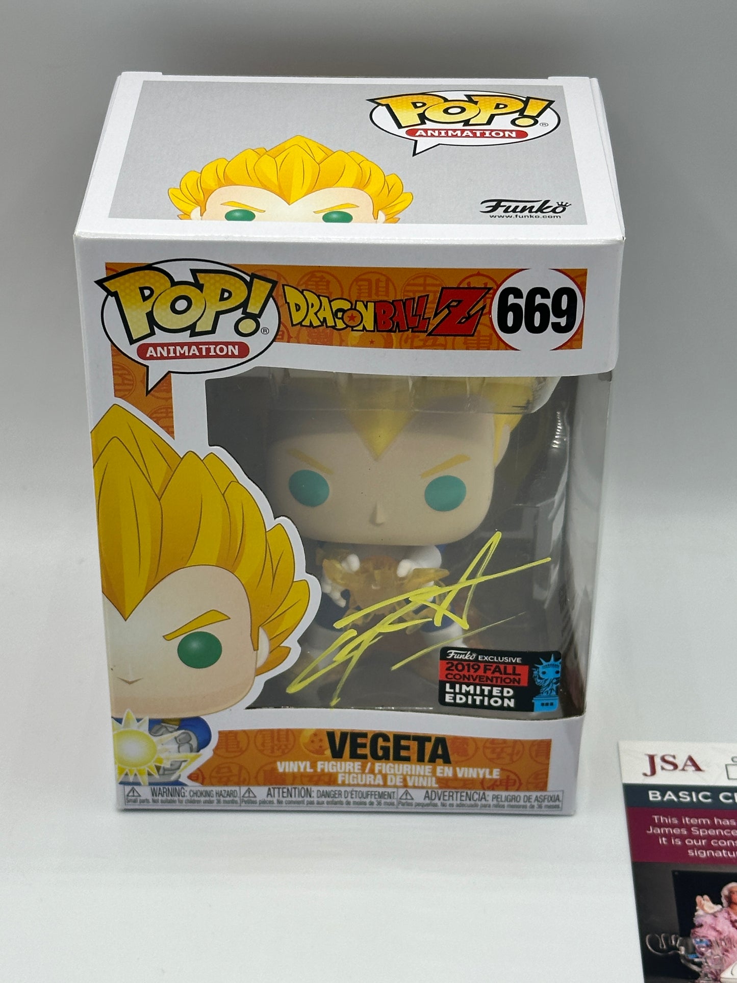 Funko Pop! Dragon Ball Z Vegeta Final Flash 669 Signed By Christopher Sabat COA JSA Animation Fall Convention Exclusive Figure + PoP Protector