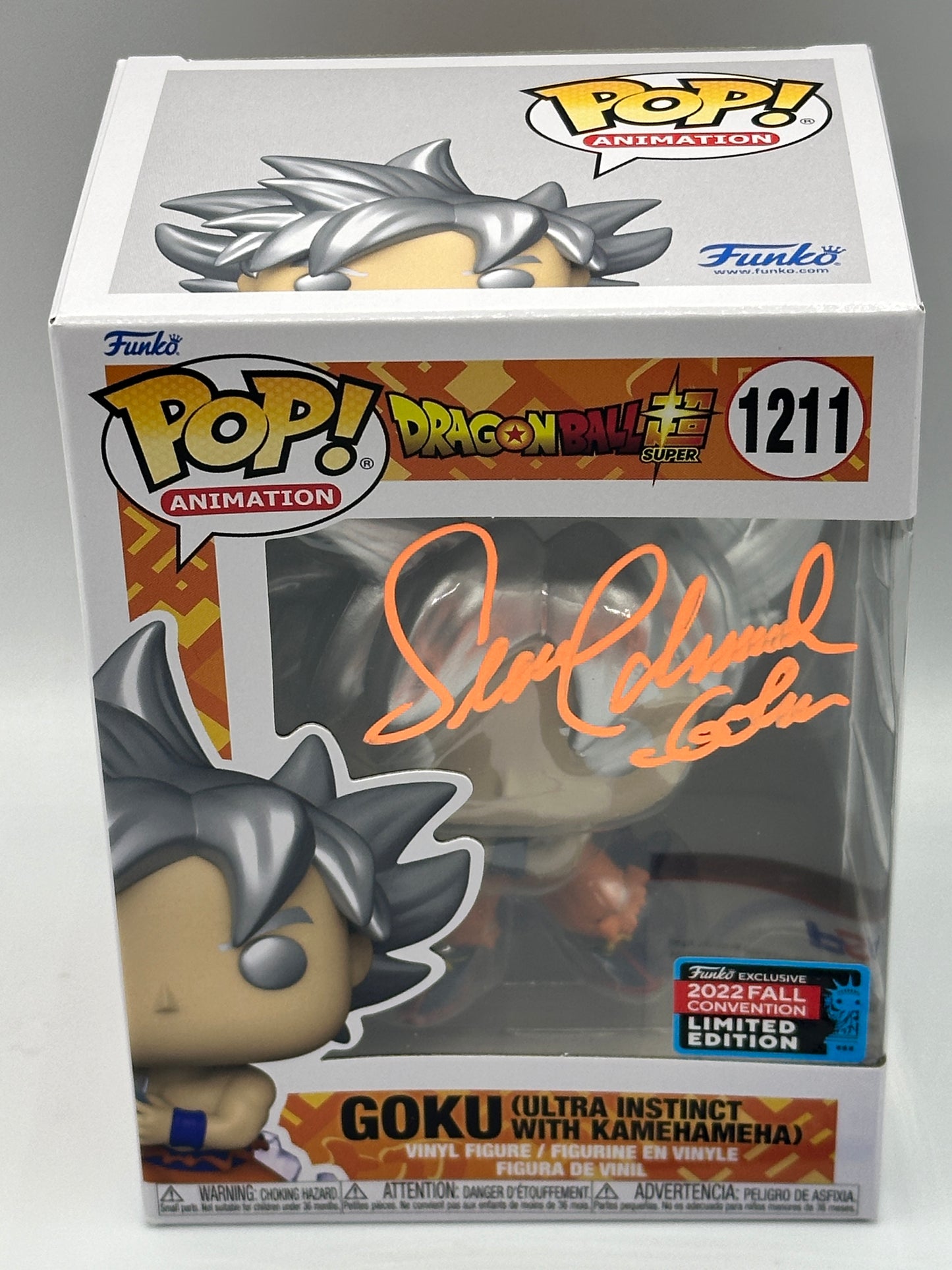 GRAIL SIGNED PSA Certificate of Authenticity SEAN SCHEMMEL Funko Pop! DBS Goku Ultra instinct with Kamehameha #1211 Funko Exclusive 2022 Fall Convention Limited Edition + PoP Protector