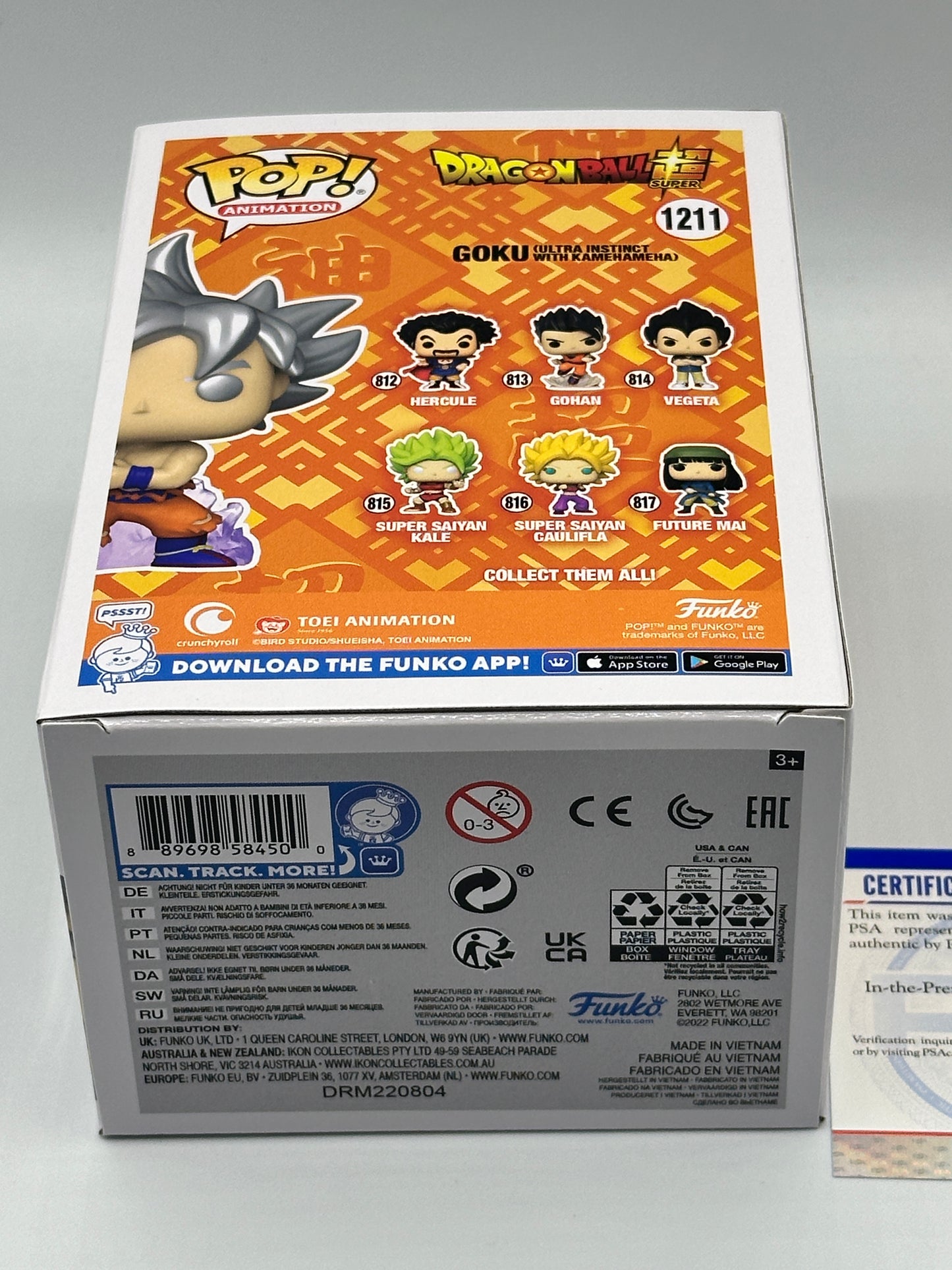 GRAIL SIGNED PSA Certificate of Authenticity SEAN SCHEMMEL Funko Pop! DBS Goku Ultra instinct with Kamehameha #1211 Funko Exclusive 2022 Fall Convention Limited Edition + PoP Protector