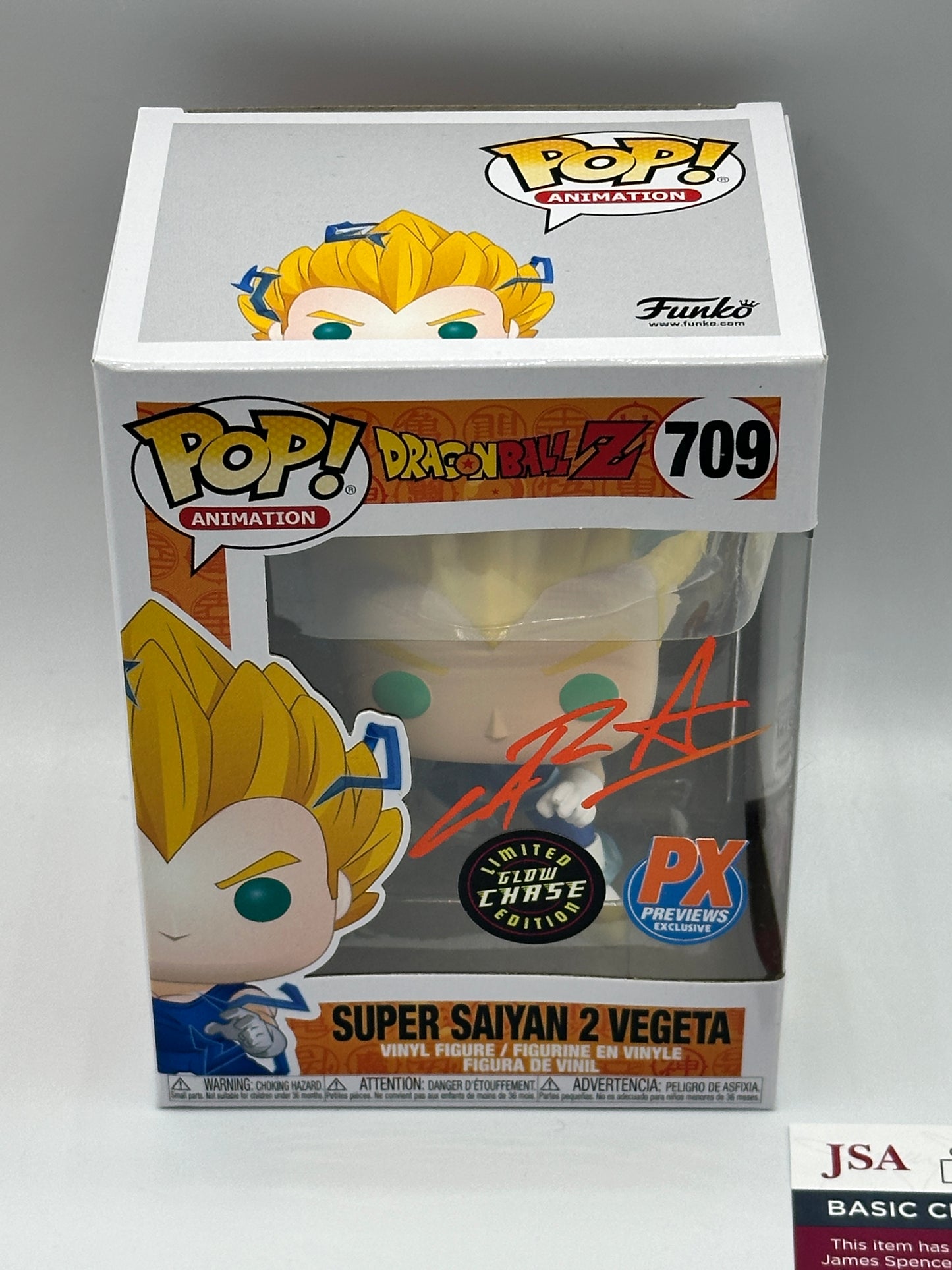 GRAIL SIGNED PSA Certificate of Authenticity Vegeta PX Chase Funko Pop Glow in the Dark + PX Previews Exclusive (GITD) #709 Signed by Christopher Sabat + PoP Protector