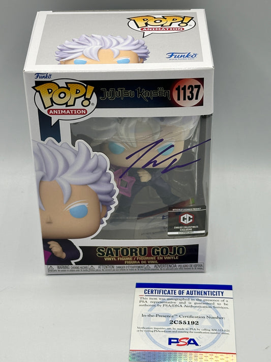 GRAIL SIGNED KAIJI TANG  PSA Certificate of Authenticity Funko Pop! Jujutsu Kaisen Chalice Collectibles Exclusive Satoru Gojo #1137 (Hollow Purple) + PoP Protector