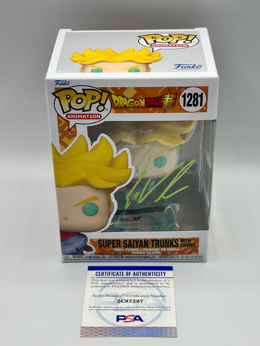 GRAIL SIGNED ERIC VALE PSA Certificate of Authenticity Funko Pop Super Saiyan Trunks With Sword 1281 Dragon Ball Z With PoP Protector