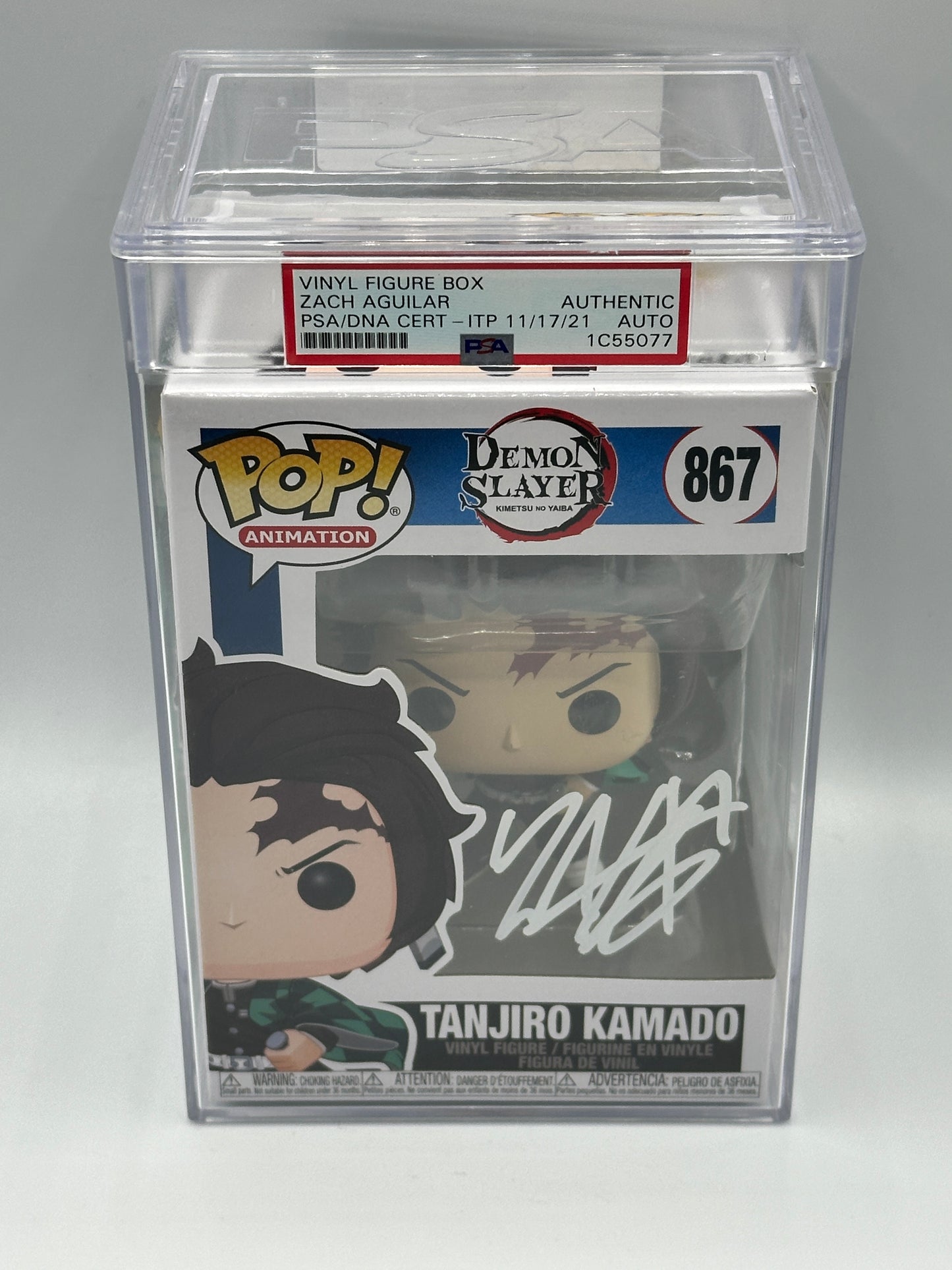 Funko Pop! Demon Slayer: Tanjiro with Mask #867 SIGNED by Zach Aguilar PSA Slab