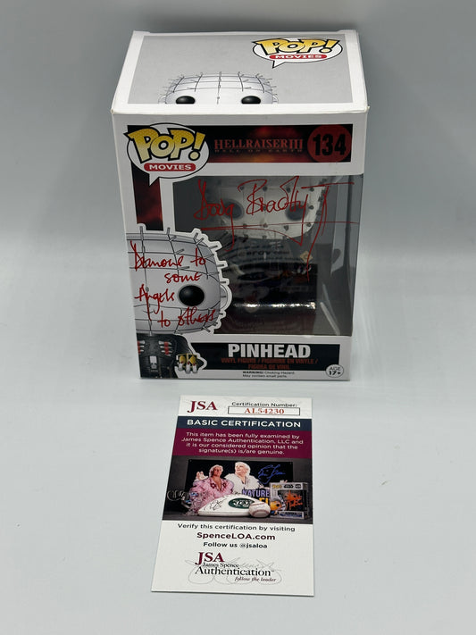 Grail - Doug Bradley Hand Signed in Red - Funko Pop Pinhead Hellraiser III Hell on earth #134 JSA COA + PoP protector