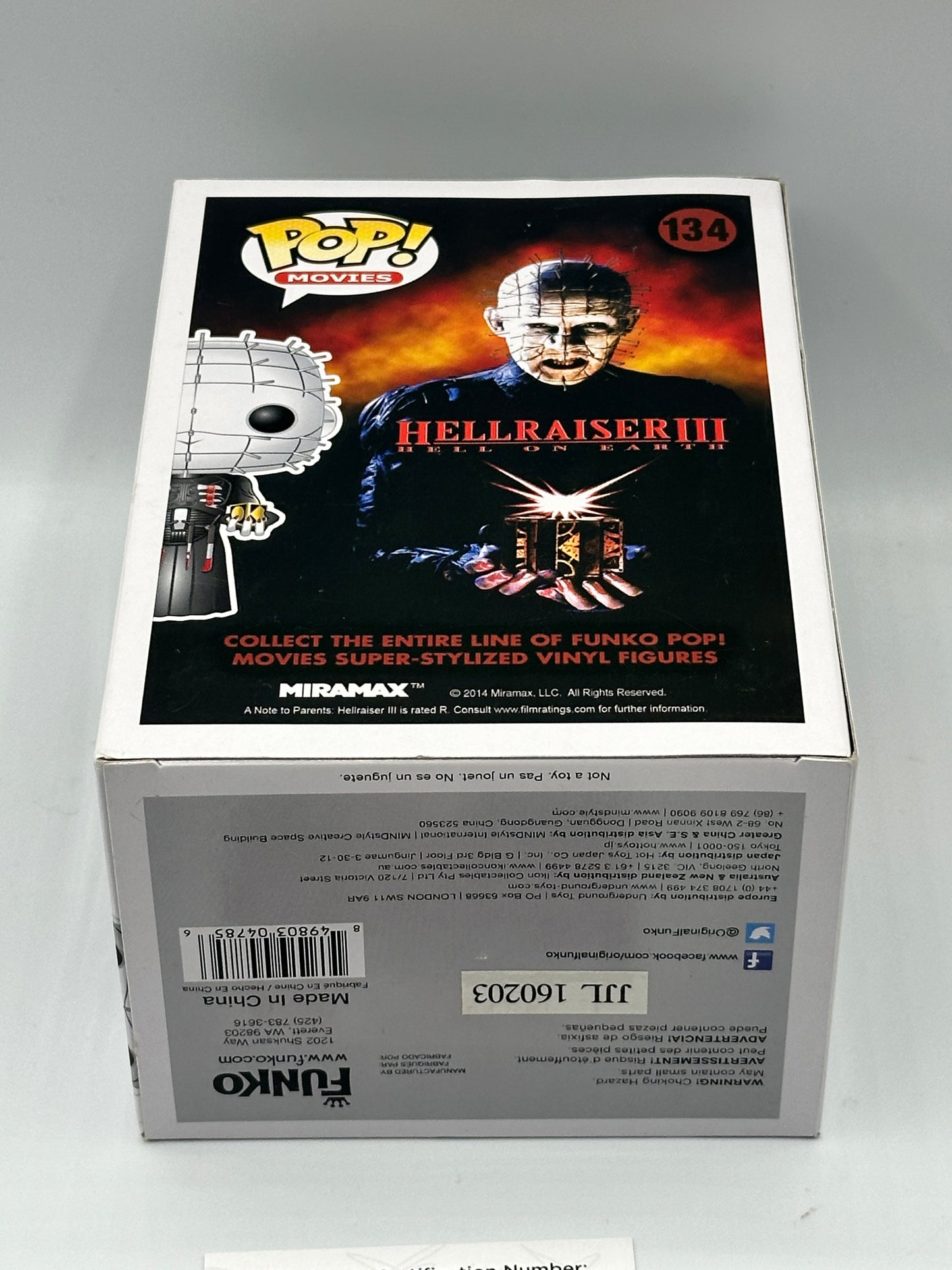 Grail - Doug Bradley Hand Signed in Red - Funko Pop Pinhead Hellraiser III Hell on earth #134 JSA COA + PoP protector