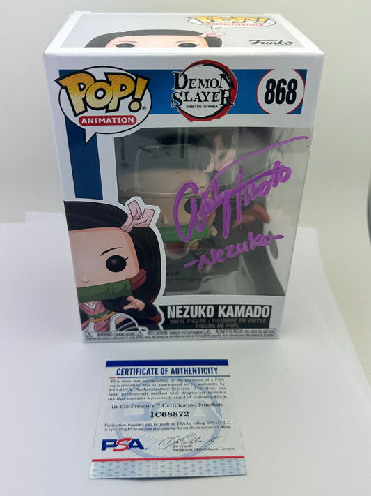 Funko POP! Animation: Demon Slayer - Nezuko Kamado Signed Abby Trott PSA #868 + PoP Protector