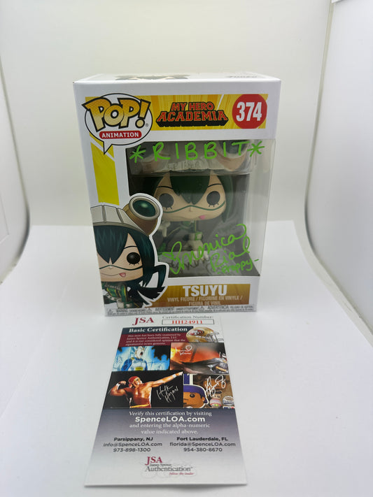 374  Funko POP! - My Hero Academia - Tsuyu - Signed by Monica Rial (Green Market Ribbit / Froppy ) - JSA Certified + PoP Protector