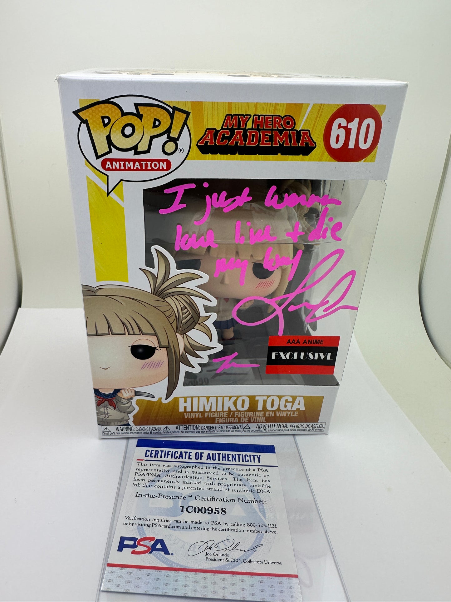 Leah Clark Signed Himiko Toga Funko Pop #610 Exclusive My Hero Academia PSA COA + PoP Protector