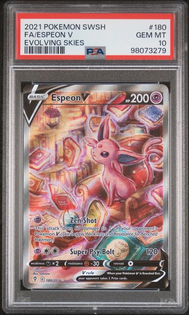 Pokemon TCG! 2021 POKEMON SWORD & SHIELD EVOLVING SKIES #180 FA/ESPEON V EVOLVING SKIES PSA 10