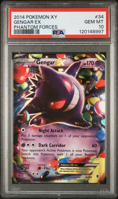 Pokemon TCG! 2014 POKEMON XY PHANTOM FORCES #34 GENGAR EX PHANTOM FORCES PSA 10