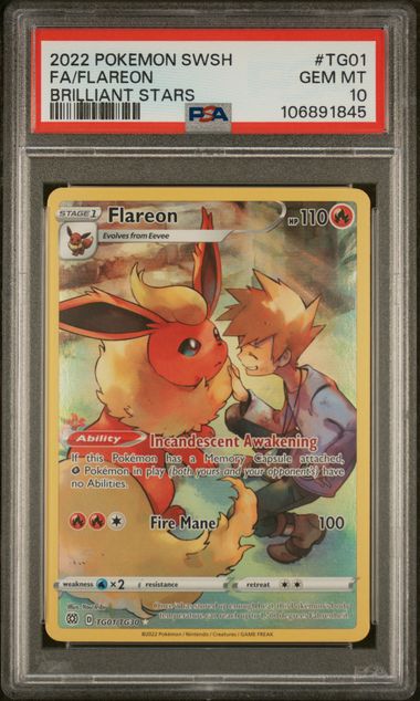 Pokemon TCG! 2022 POKEMON SWORD & SHIELD BRILLIANT STARS #TG01 FA/FLAREON BRILLIANT STARS PSA 10