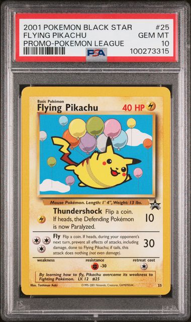 Pokemon TCG! 2001 POKEMON PROMO BLACK STAR #25 FLYING PIKACHU PROMO-POKEMON LEAGUE PSA 10