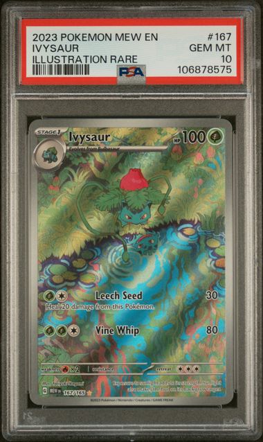 Pokemon TCG! 2023 POKEMON MEW EN-151 #167 IVYSAUR ILLUSTRATION RARE PSA 10
