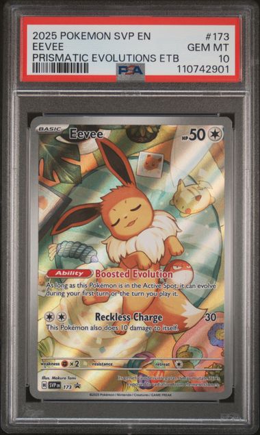Pokemon TCG! 2025 POKEMON SVP EN-SCARLET & VIOLET BLACK STAR PROMOS #173 EEVEE PRISMATIC EVOLUTIONS ETB PSA 10