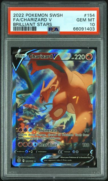 Pokemon TCG! 2022 POKEMON SWORD & SHIELD BRILLIANT STARS #154 FA/CHARIZARD V BRILLIANT STARS PSA 10