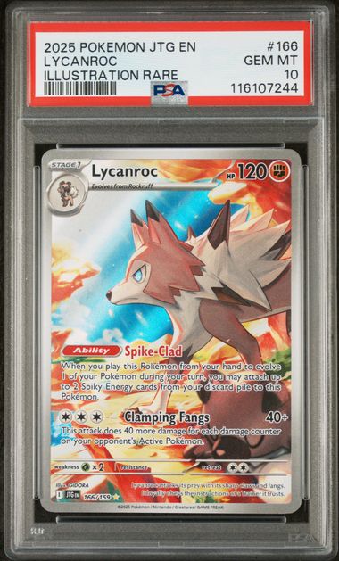 Pokemon TCG! 2025 POKEMON JTG EN-JOURNEY TOGETHER #166 LYCANROC ILLUSTRATION RARE PSA 10