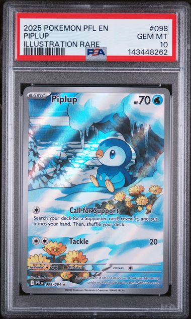 Pokemon TCG! 2025 POKEMON PFL EN-PHANTASMAL FLAMES #098 PIPLUP ILLUSTRATION RARE PSA 10