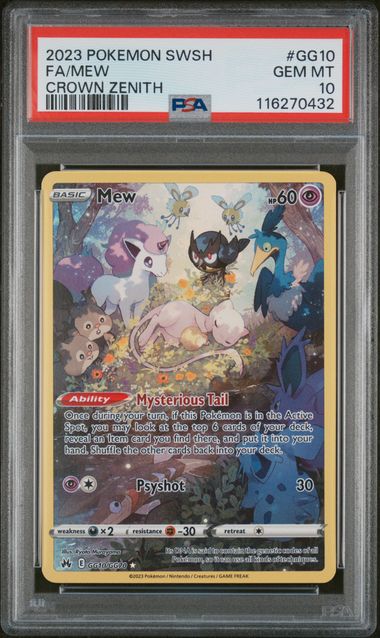 Pokemon TCG! 2023 POKEMON SWORD AND SHIELD CROWN ZENITH #GG10 FA/MEW CROWN ZENITH PSA 10