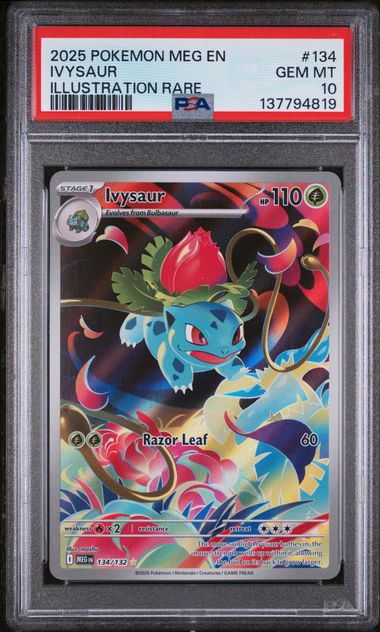 Pokemon TCG! 2025 POKEMON MEG EN-MEGA EVOLUTION #134 IVYSAUR ILLUSTRATION RARE PSA 10