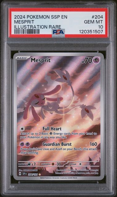 2024 POKEMON SSP EN-SURGING SPARKS #204 MESPRIT ILLUSTRATION RARE psa 10