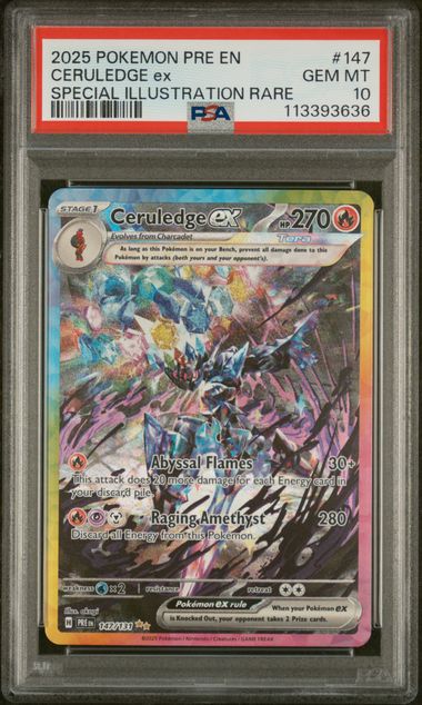 Pokemon TCG! 2025 POKEMON PRE EN-PRISMATIC EVOLUTIONS #147 CERULEDGE ex SPECIAL ILLUSTRATION RARE PSA 10