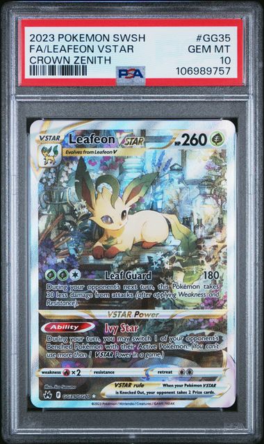 Pokemon TCG! 2023 POKEMON SWORD AND SHIELD CROWN ZENITH #GG35 FA/LEAFEON VSTAR CROWN ZENITH PSA 10