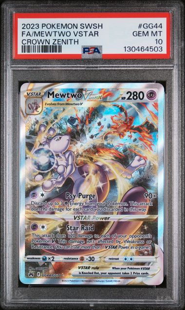 Pokemon TCG! 2023 POKEMON SWORD AND SHIELD CROWN ZENITH #GG44 FA/MEWTWO VSTAR CROWN ZENITH PSA 10