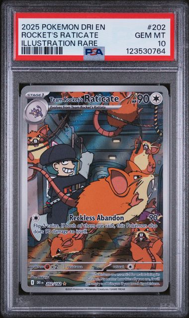 Pokemon TCG! 2025 POKEMON DRI EN-DESTINED RIVALS #202 ROCKET'S RATICATE ILLUSTRATION RARE PSA 10