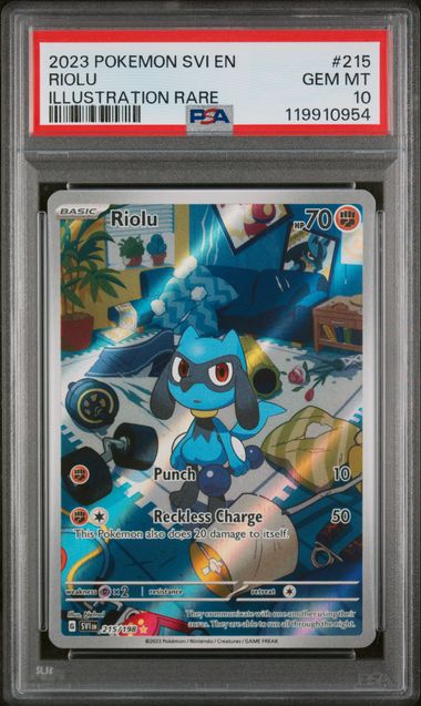 Pokemon TCG! 2023 Pokemon Scarlet and Violet Illustration Rare Riolu #215 PSA 10