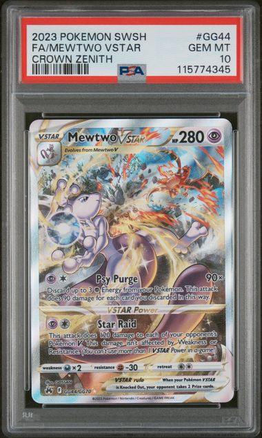Pokemon TCG! 2023 POKEMON SWORD AND SHIELD CROWN ZENITH #GG44 FA/MEWTWO VSTAR CROWN ZENITH PSA 10