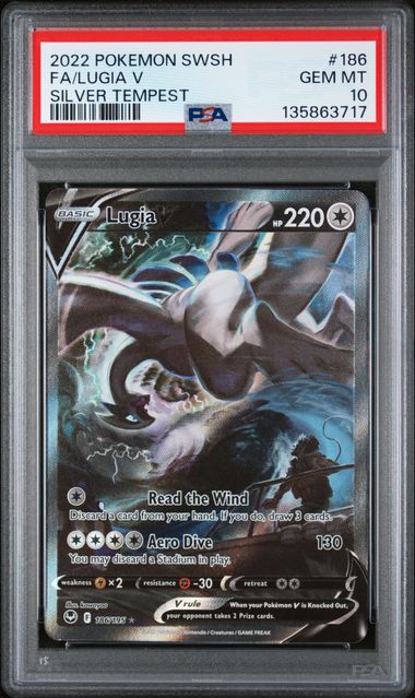 Pokemon TCG! 2022 POKEMON SWORD & SHIELD SILVER TEMPEST #186 FA/LUGIA V SILVER TEMPEST PSA 10