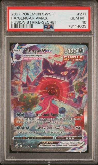 Pokemon TCG! 2021 POKEMON SWORD & SHIELD FUSION STRIKE #271 FA/GENGAR VMAX FUSION STRIKE-SECRET PSA 10