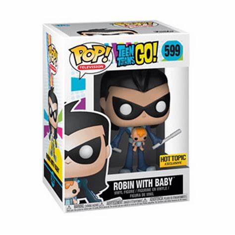 Funko POP! Television: Teen Titans Go #599 - Robin With Baby Hot Topic Exclusive + PROTECTOR!