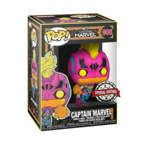 Funko POP! Captain Marvel Blacklight #908 Special Edition + PROTECTOR!