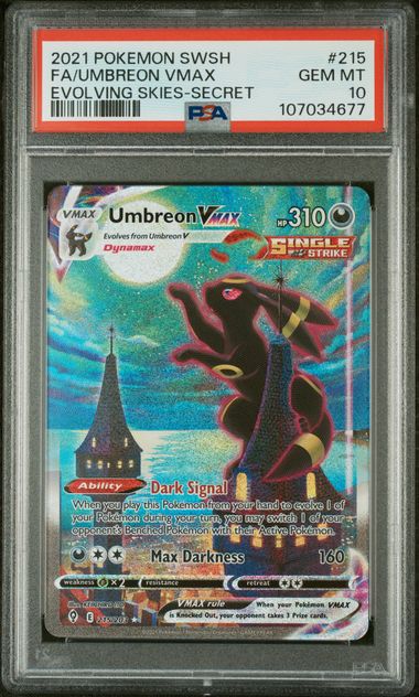 2021 POKEMON SWORD & SHIELD EVOLVING SKIES #215 FA/UMBREON VMAX EVOLVING SKIES-SECRETPSA 10