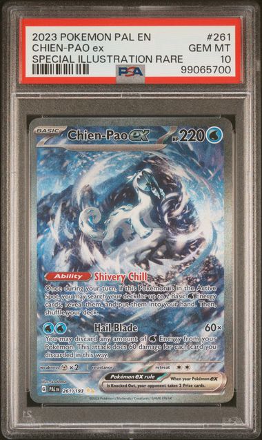 Pokemon TCG! 2023 POKEMON PAL EN-PALDEA EVOLVED #261 CHIEN-PAO ex SPECIAL ILLUSTRATION RARE PSA 10