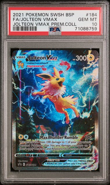 Pokemon TCG! 2021 POKEMON SWSH BLACK STAR PROMO #184 FA/JOLTEON VMAX JOLTEON VMAX PREM.COLL PSA 10
