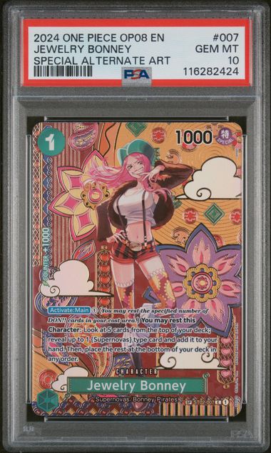 One Piece TCG! 2024 ONE PIECE OP08-TWO LEGENDS #007 JEWELRY BONNEY SPECIAL ALTERNATE ART PSA 10