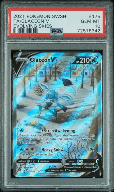 Pokemon TCG! 2021 POKEMON SWORD & SHIELD EVOLVING SKIES #175 FA/GLACEON V EVOLVING SKIES PSA 10