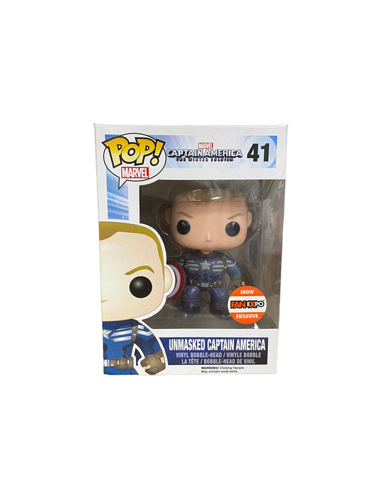 Funko POP! Marvel - Captain American #41 - Unmasked Captain America FAN Expo Exclusive + PROTECTOR!