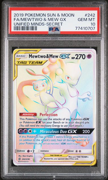 Pokemon TCG! 2019 Pokemon Sun and Moon Unified Minds Mew/Mewtwo Gx #242