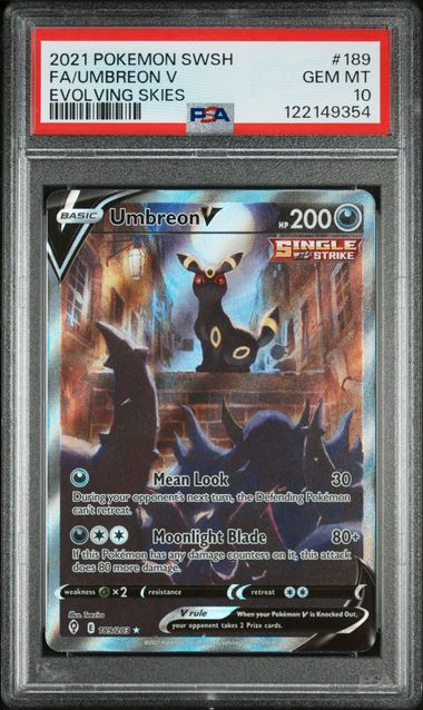 2021 POKEMON SWORD & SHIELD EVOLVING SKIES #189 FA/UMBREON V EVOLVING SKIES PSA 10