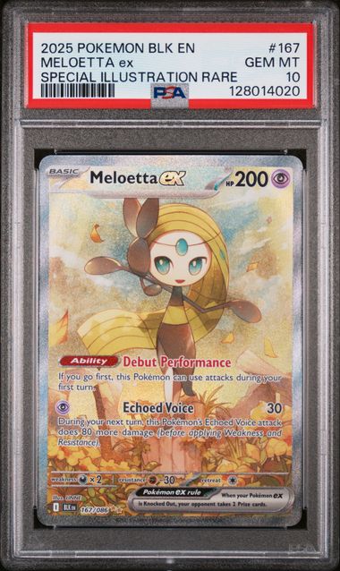 Pokemon TCG! 2025 POKEMON BLK EN-BLACK BOLT #167 MELOETTA ex SPECIAL ILLUSTRATION RARE PSA 10