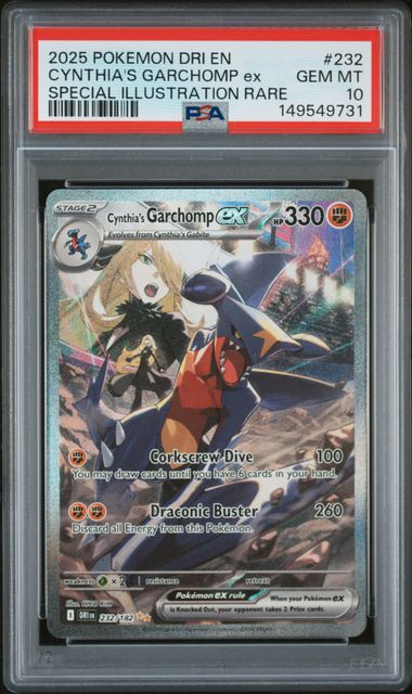 Pokemon TCG! 2025 POKEMON DRI EN-DESTINED RIVALS #232 CYNTHIA'S GARCHOMP ex SPECIAL ILLUSTRATION RARE PSA 10