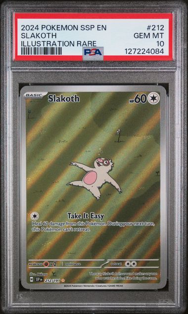 Pokemon TCG! 2024 POKEMON SSP EN-SURGING SPARKS #212 SLAKOTH ILLUSTRATION RARE PSA 10