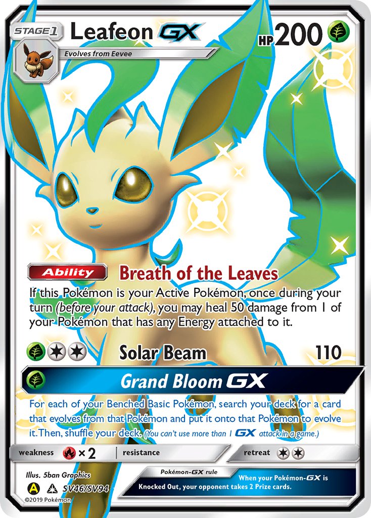Pokemon TCG! Leafeon GX 2019 Hidden Fates #SV46/SV94 Shiny Rare