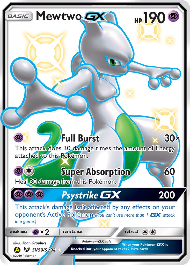 Pokemon TCG! Mewtwo GX 2019 Hidden Fates #SV59/SV94 Shiny Rare