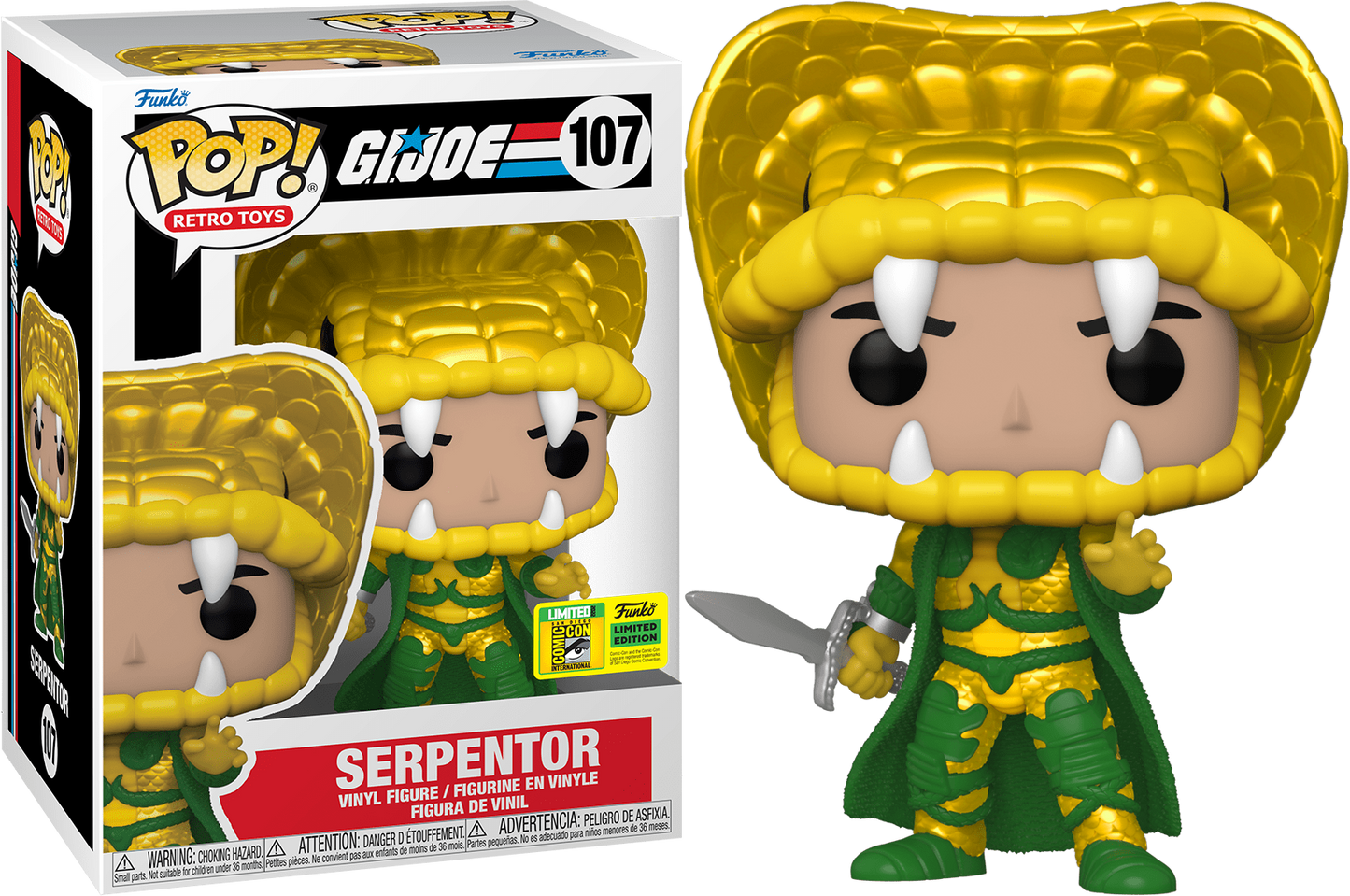 2022 sdcc Funko PoP! Official con sticker Funkoville G.I. JOE - serpentor 107 + PoP Protector