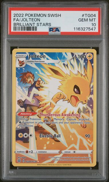 Pokemon TCG! 2022 POKEMON SWORD & SHIELD BRILLIANT STARS #TG04 FA/JOLTEON BRILLIANT STARS PSA 10